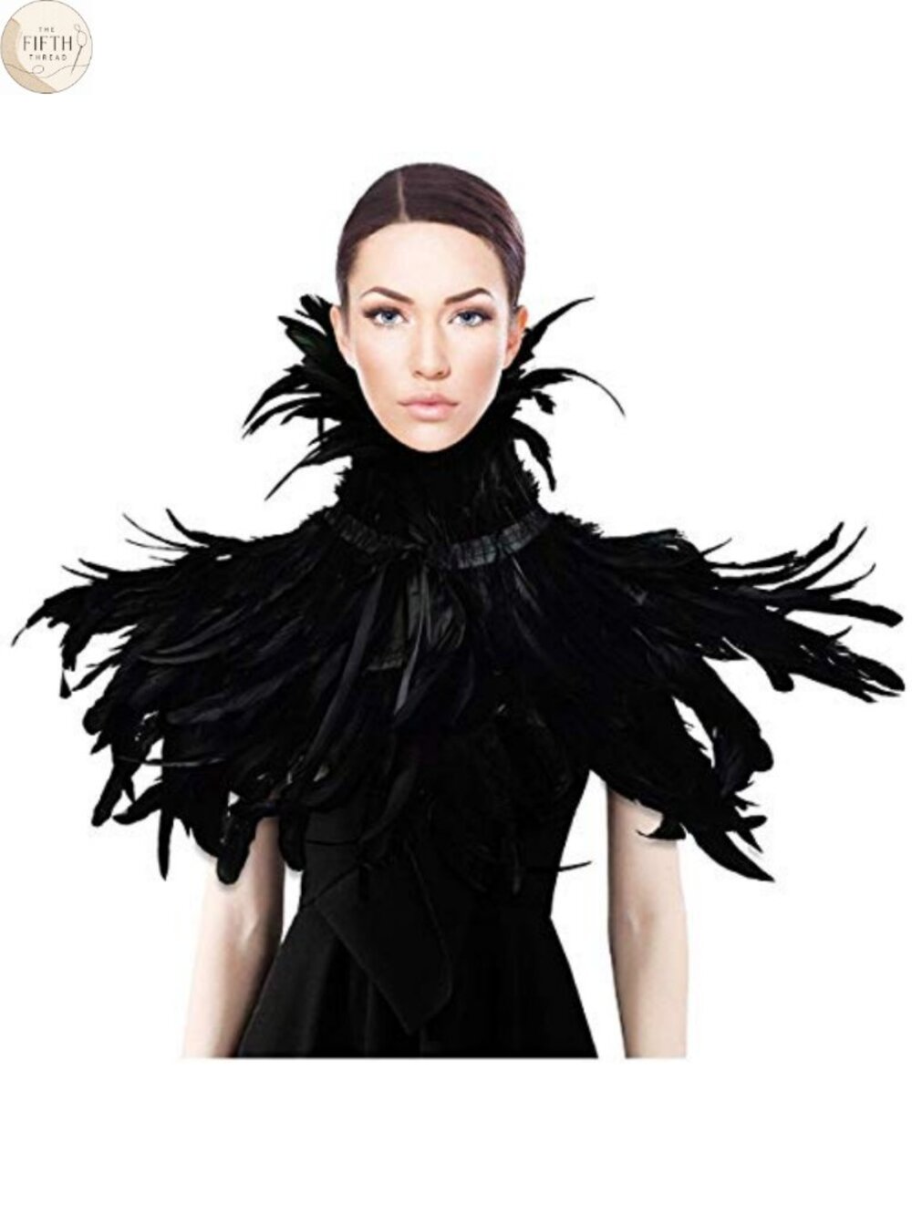 Black Feather Shawl Collar Cape Halloween Costume